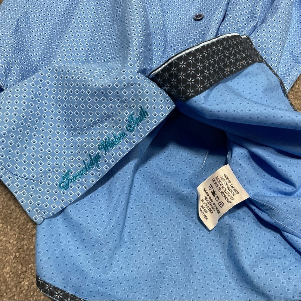 Robert Graham Shirt Men’s XL Geometric Print Blue Classic Fit Cotton Button Up - Picture 7 of 12